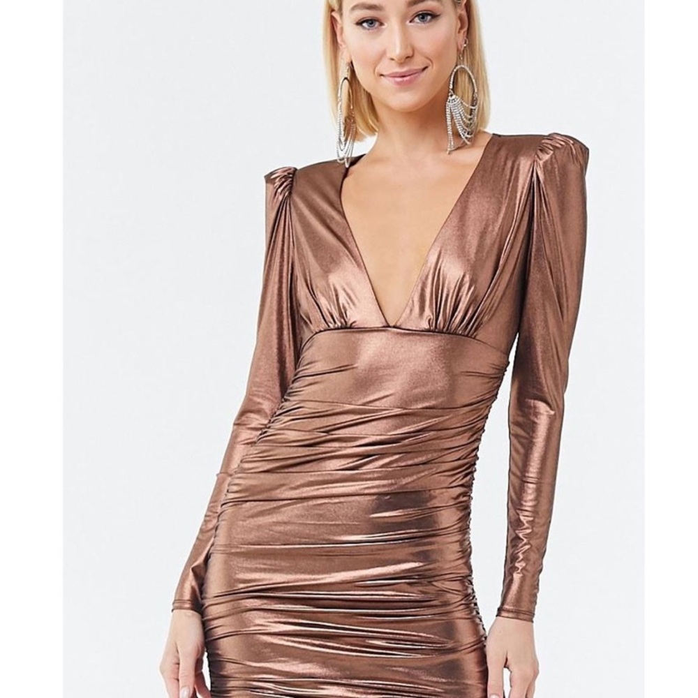Forever 21 Metallic Shoulder Pad Bodycon Dress